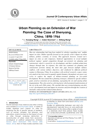 Urban Planning as an Extension of War Planning: The Case of Shenyang, China, 1898-1966