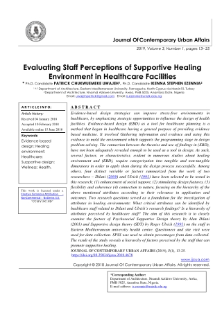 Evaluating Staff Perceptions of Supportive Healing Environment in Healthcare Facilities