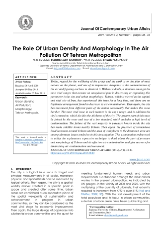 The Role Of Urban Density And Morphology In The Air Pollution Of Tehran Metropolitan