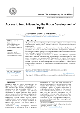 Access to Land Influencing the Urban Development of Egypt