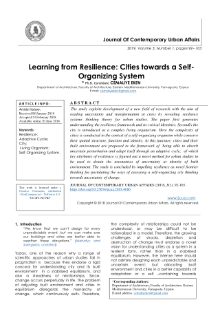 Learning from Resilience: Cities towards a SelfOrganizing System