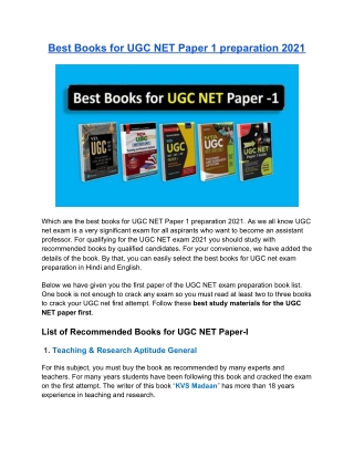 Which is the Best Books for UGC NET Paper 1 preparation 2021
