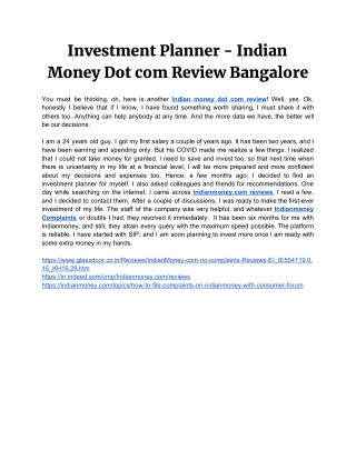 Investment Planner - Indian Money Dot com Review Bangalore