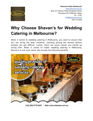 Why Choose Shavan’s for Wedding Catering in Melbourne?