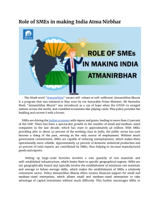 Role of SMEs in making India Atma Nirbhar 