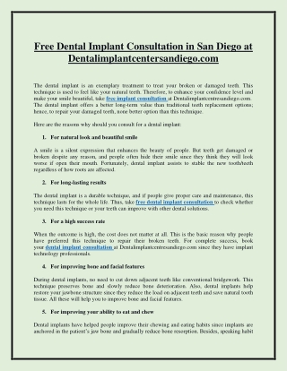 Free Dental Implant Consultation in San Diego at Dentalimplantcentersandiego.com