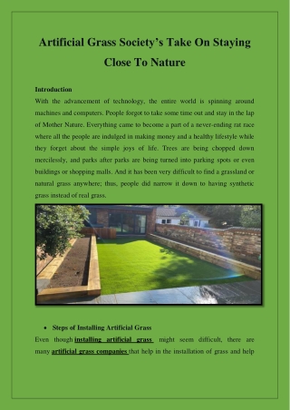 Artificial Grass Society’s Take On Staying Close To Nature