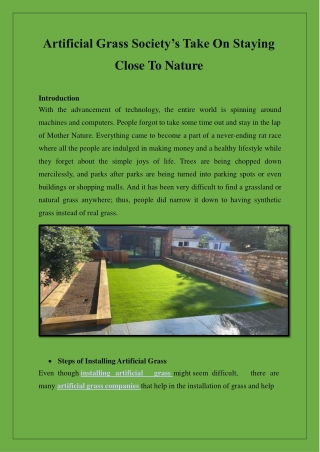 Artificial Grass Society’s Take On Staying Close To Nature