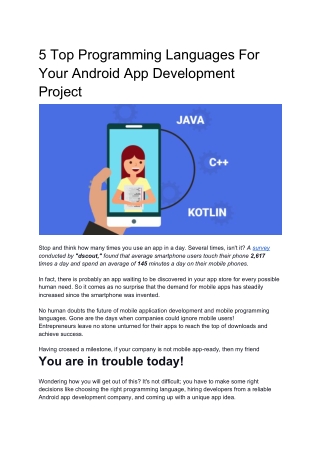 5 Top Programming Languages For Your Android App Development Project
