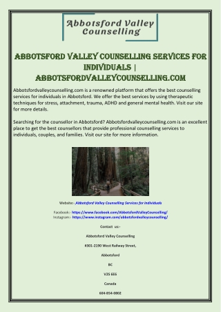 Abbotsford Valley Counselling Services for Individuals | Abbotsfordvalleycounselling.com