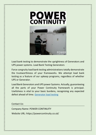 Generator load testing | powercontinuity.co.uk