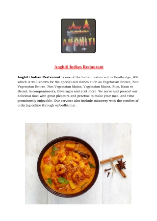 5% Off - Anghiti Indian Restaurant Heathridge Takeaway menu, WA