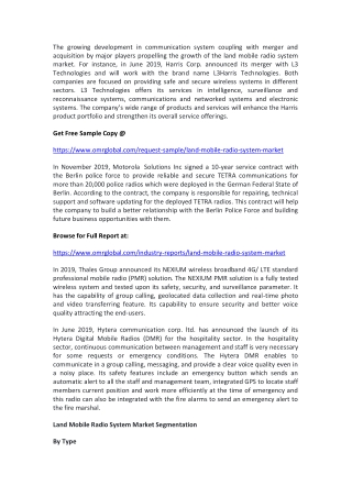 Global Land Mobile Radio System Market  Size, Segmentation, Share, Forecast, Analysis, Industry Report to 2019-2025