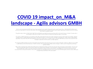 COVID 19 impact_on_M&A landscape - Agilis advisors GMBH