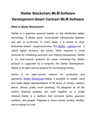 Stellar Blockchain MLM Software Development-Smart Contract MLM Software