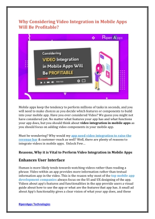 Why Considering Video Integration in Mobile Apps Will Be Profitable?