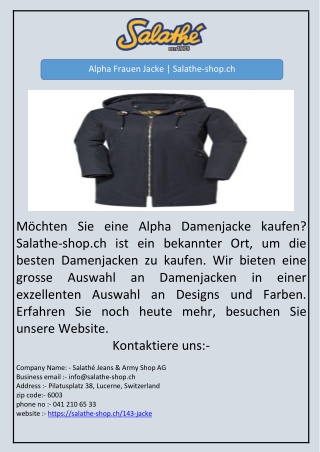 Alpha Frauen Jacke | Salathe-shop.ch