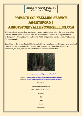 Private Counselling Service Abbotsford  Abbotsfordvalleycounselling.com