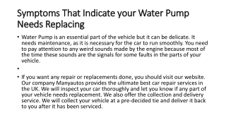 Water pump replacement, Repair, Service