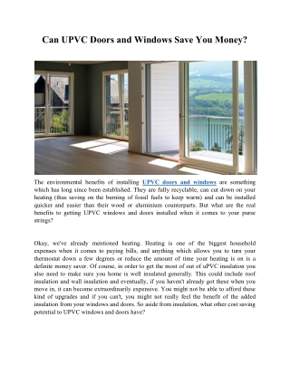 Can UPVC Doors and Windows Save You Money?