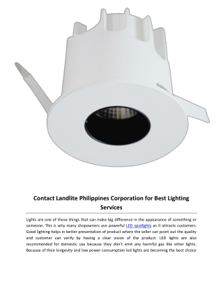 Contact Landlite Philippines Corporation for Best Lighting Services