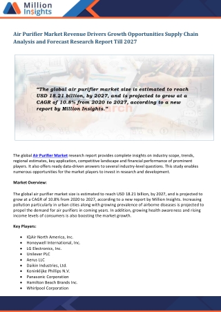 Air Purifier Market Prominent Players, Competitive Landscape & SWOT Analysis Report