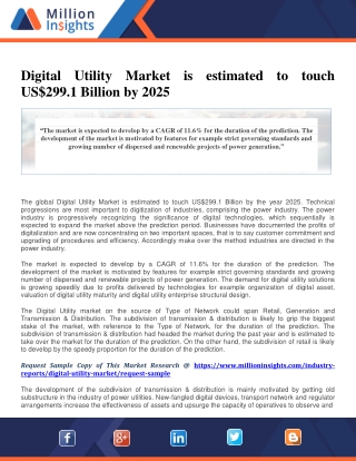 Digital Utility Market is estimated to touch US$299.1 Billion by 2025