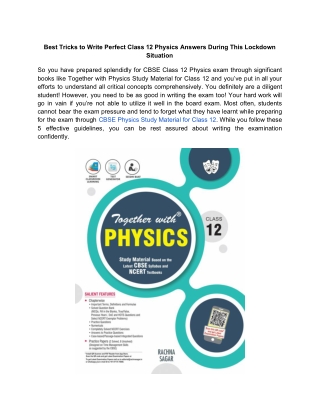 Best Tricks to Write Perfect Class 12 Physics Answers During This Lockdown Situation