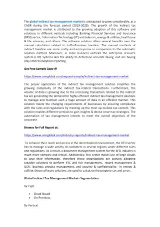 Global Indirect tax management Market | Segmentation, Outlook, Industry Report to 2025