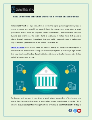 How Do Income Etf Funds Work For a Holder of Such Funds?