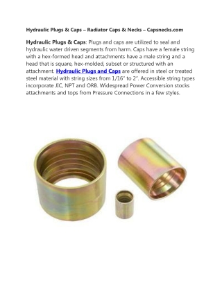 Hydraulic Plugs & Caps – Radiator Caps & Necks – Capsnecks.com