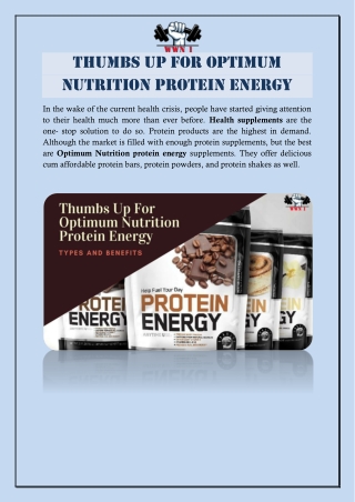 THUMBS UP FOR OPTIMUM NUTRITION PROTEIN ENERGY