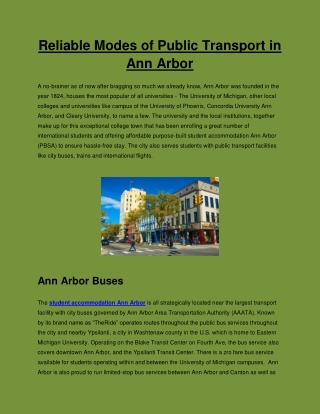 Reliable Modes of Public Transport in Ann Arbor