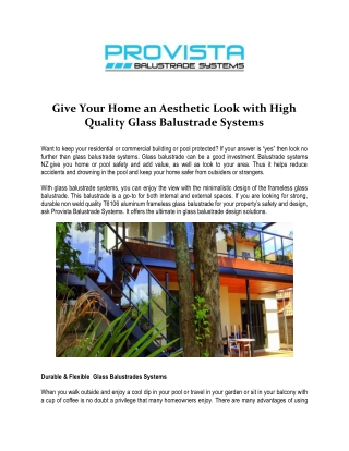 Give Your Home an Aesthetic Look with High Quality Glass Balustrade Systems