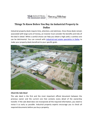 Things To Know Before You Buy An Industrial Property In Dallas