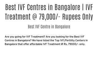 Best IVF Centres in Bangalore | IVF Treatment @ 79,000/- Rupees Only