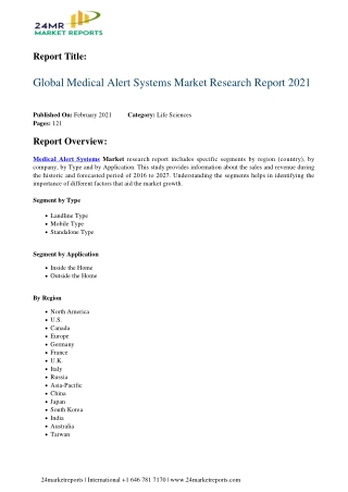 Medical Alert Systems Market Research Report 2021