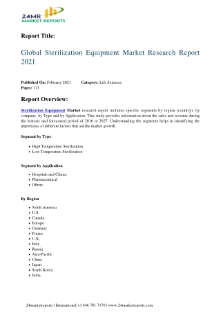 Sterilization Equipment Market Research Report 2021