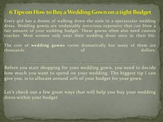 6 Tips on How to Buy a Wedding Gown on a tight Budget