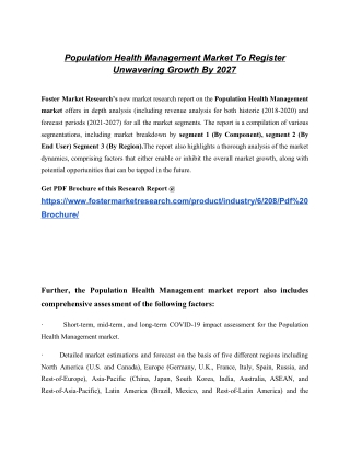 Global Population Health Management Market Overview, Experiments, Evolution, Key Players And Forecast Until 2027