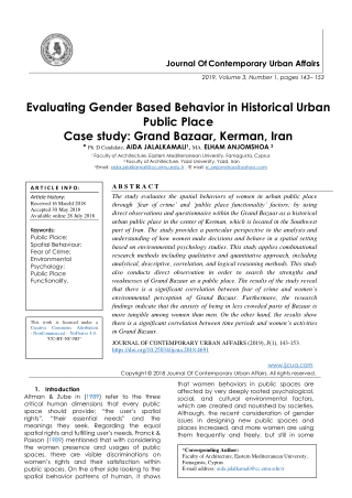 Evaluating Gender Based Behavior in Historical Urban Public Place Case study: Grand Bazaar, Kerman, Iran