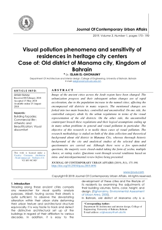 Visual pollution phenomena and sensitivity of residences in heritage city centers Case of: Old district of Manama city,