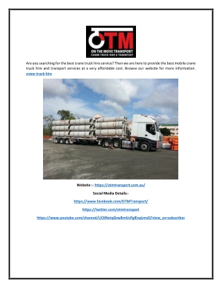 Crane Truck Hire | Otmtransport.com.au