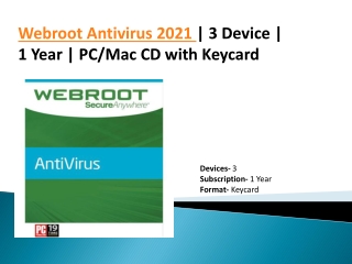 Webroot Antivirus 2021 | 3 Device | 1 Year | PC/Mac CD with Keycard