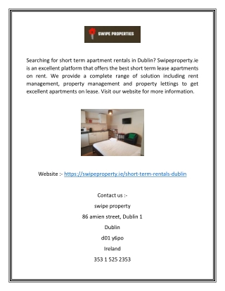 Short Term Apartment Rentals Dublin | Swipeproperty.ie