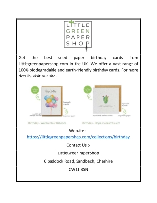 Seed Paper Birthday Cards UK | Littlegreenpapershop.com