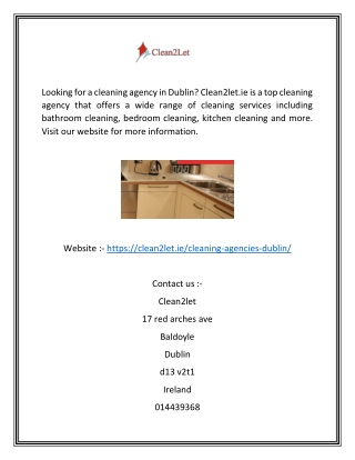 Cleaning Agencies in Dublin | Clean2let.ie