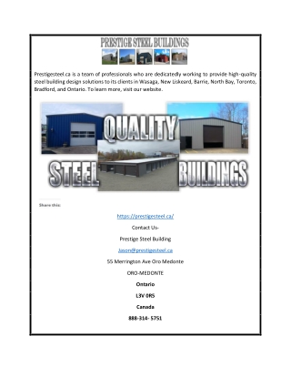 Steel Buildings Ontario | Prestigesteel.ca