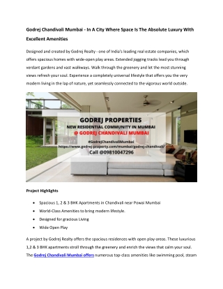 Godrej Chandivali Mumbai - City Where Space Is The Absolute Luxury
