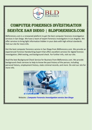 Computer Forensics Investigation Service San Diego | Bldforensics.com